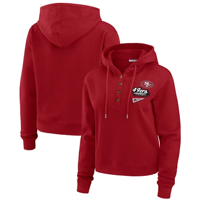 Women's WEAR by Erin Andrews Scarlet San Francisco 49ers Waffle-Knit Pullover Hoodie