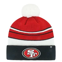 Bonnet en tricot à revers avec pompon pour jeunes de 1947, couleur écarlate/noir, style peewee des 49ers de San Francisco