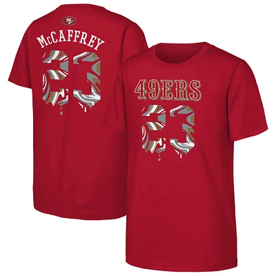 T-shirt pour jeunes Christian McCaffrey Scarlet San Francisco 49ers Mainliner Drip avec nom et numéro du joueur