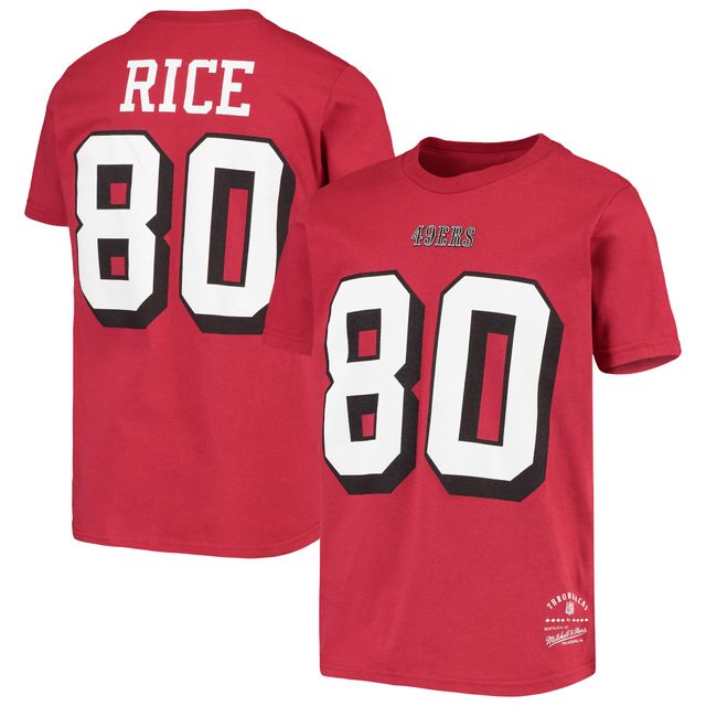 T-shirt rétro pour jeunes Mitchell & Ness Jerry Rice Scarlet avec nom et numéro de joueur retraité des 49ers San Francisco