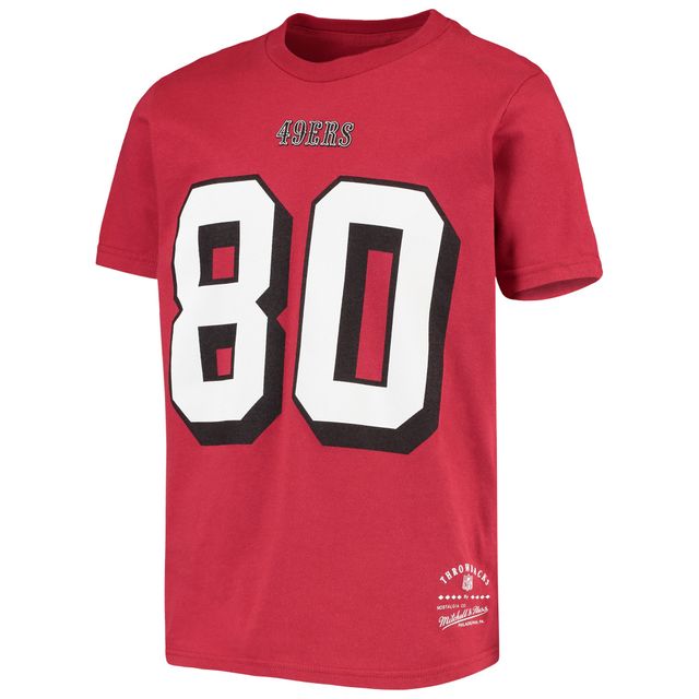 T-shirt rétro pour jeunes Mitchell & Ness Jerry Rice Scarlet avec nom et numéro de joueur retraité des 49ers San Francisco