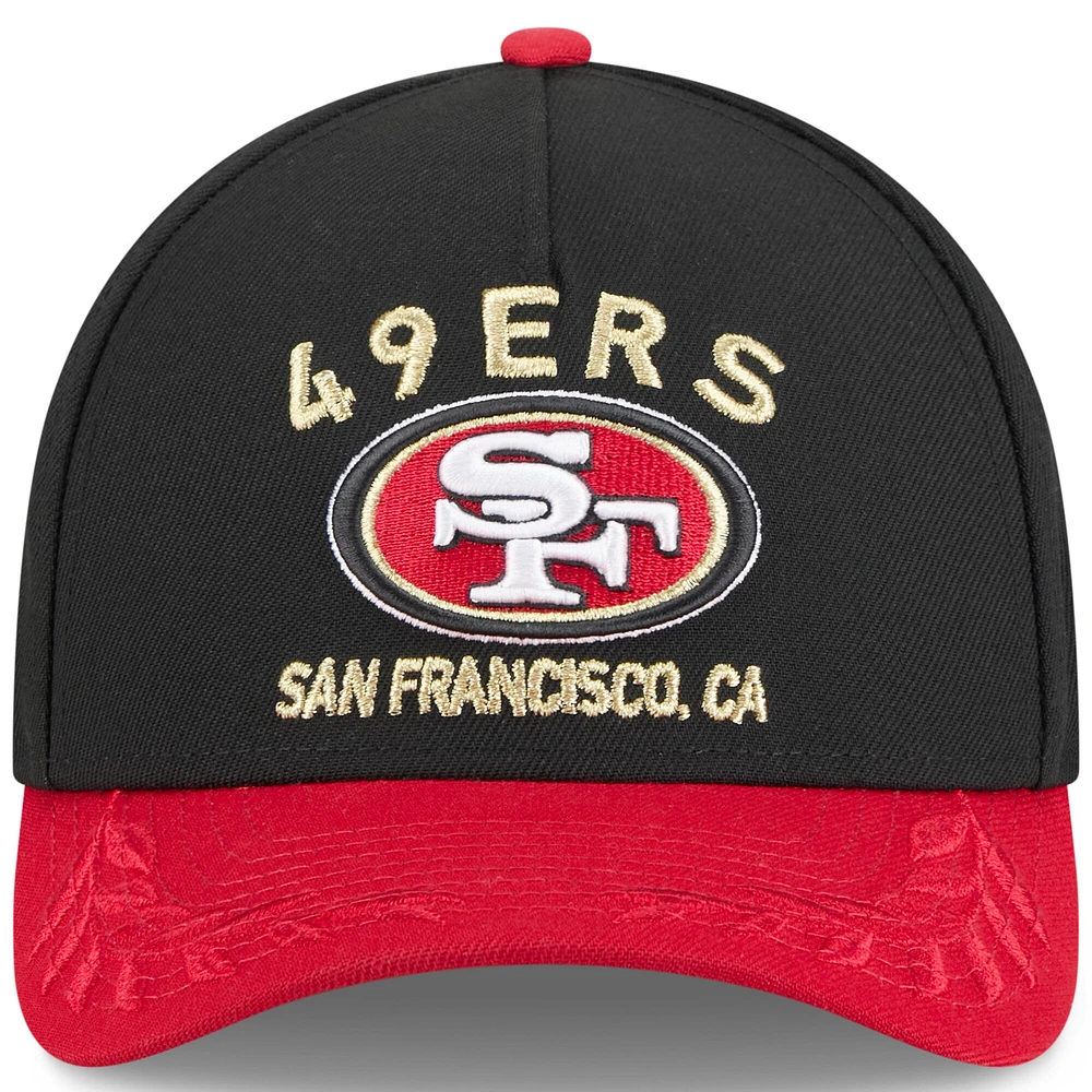 Youth New Era Black/Scarlet San Francisco 49ers 2025 NFL Draft 9FORTY A-Frame M-Crown Adjustable Hat