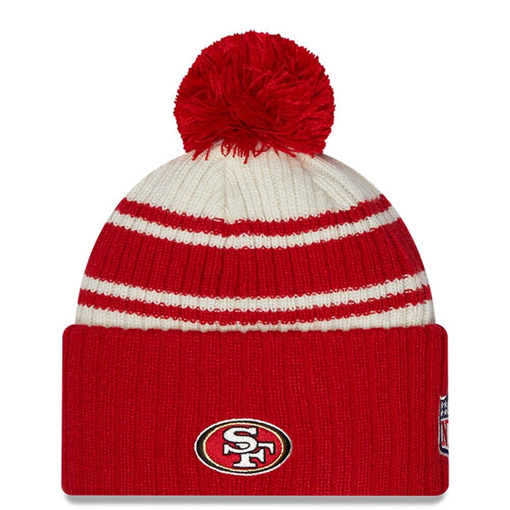 New Era Youth New Era Cream/Scarlet San Francisco 49ers 2022 Sideline -  Sport Cuffed Pom Knit Hat