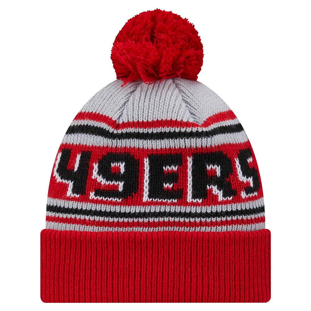Youth New Era Scarlet San Francisco 49ers Main Cuffed Knit Hat with Pom