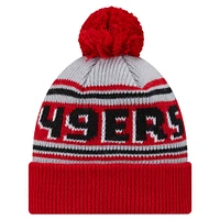 Youth New Era Scarlet San Francisco 49ers Main Cuffed Knit Hat with Pom