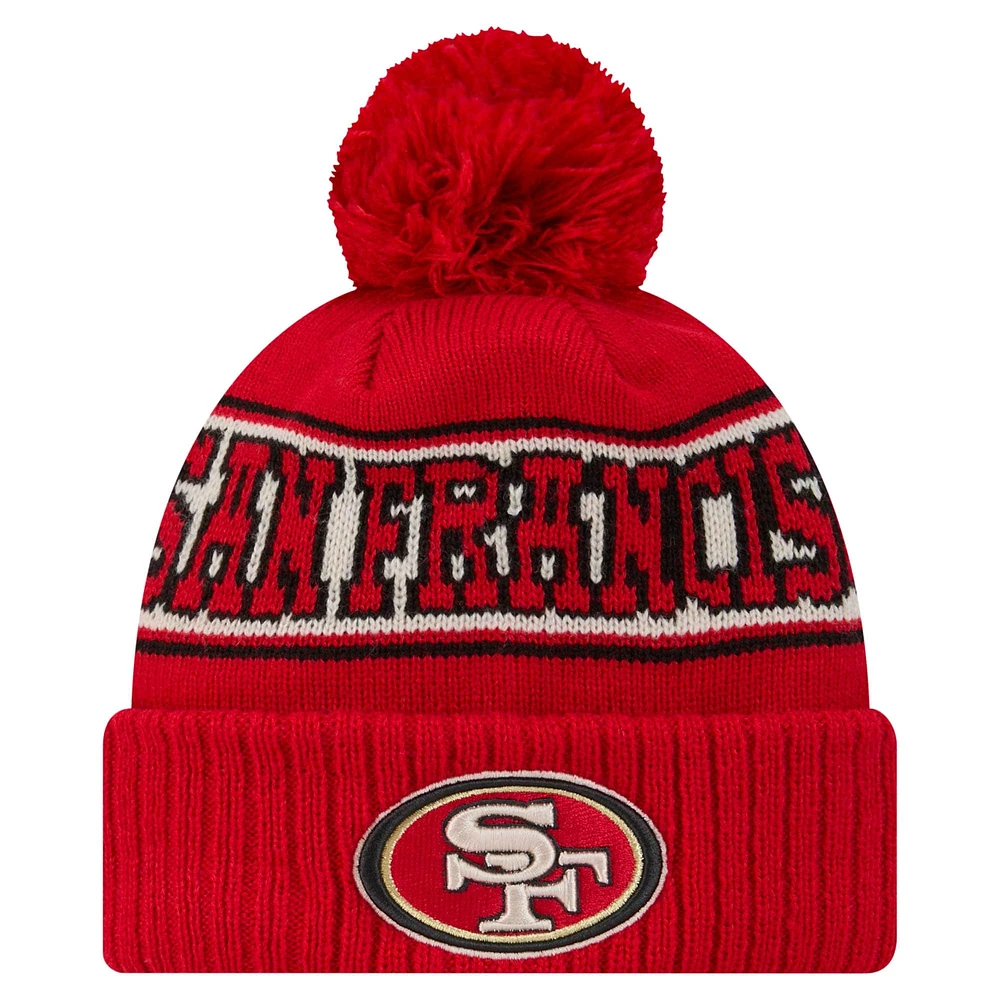 Bonnet en tricot à revers rétro avec pompon San Francisco 49ers Scarlet New Era pour jeune