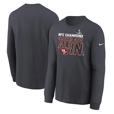 T-shirt à manches longues Nike anthracite San Francisco 49ers 2023 NFC Champions Locker Room Trophy Collection