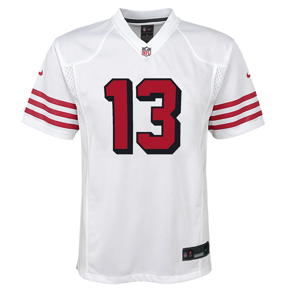 Maillot de jeu d'équipe Nike Brock Purdy blanc des San Francisco 49ers pour jeunes