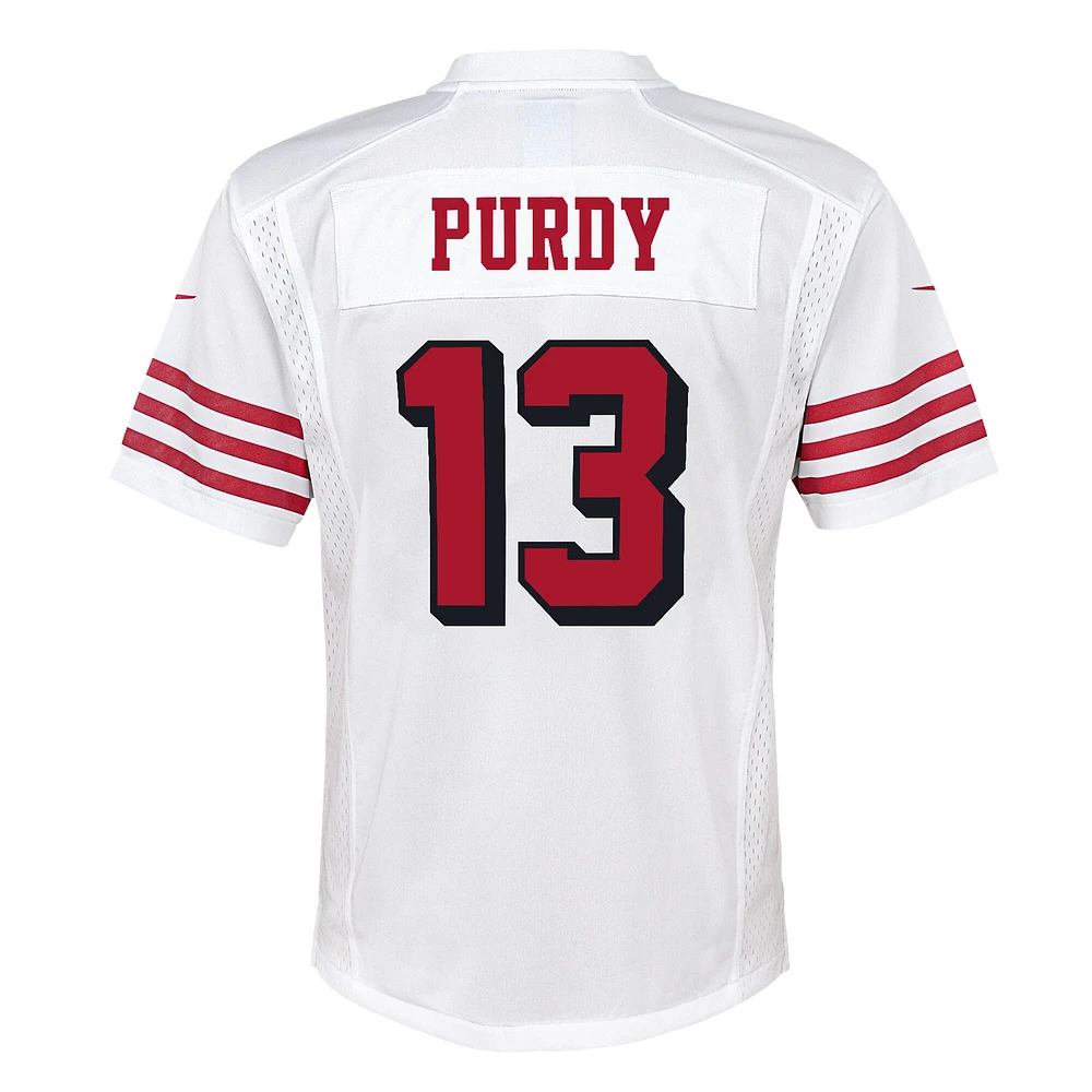 Maillot de jeu d'équipe Nike Brock Purdy blanc des San Francisco 49ers pour jeunes