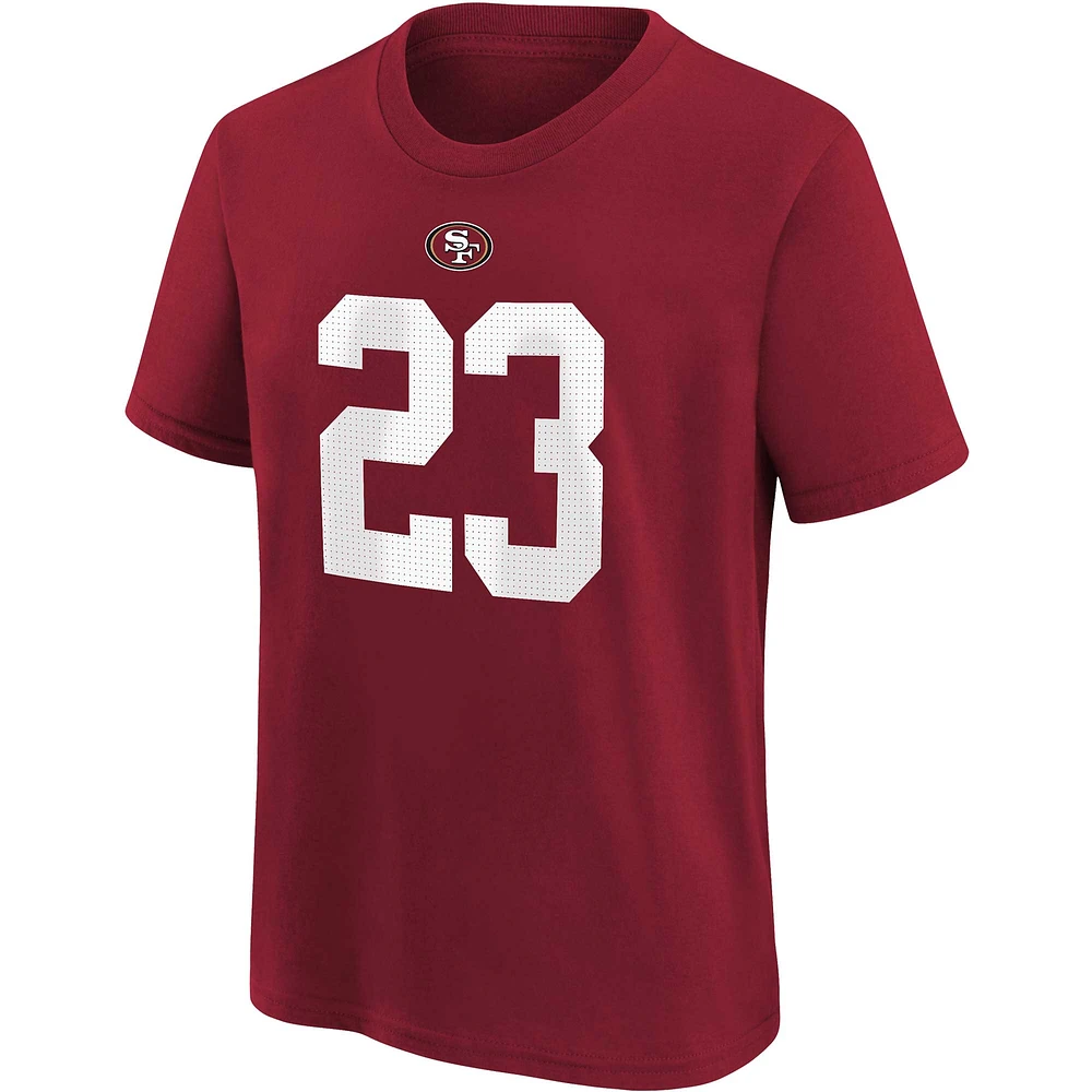 T-shirt avec nom et numéro du joueur Nike Christian McCaffrey Scarlet San Francisco 49ers pour jeune