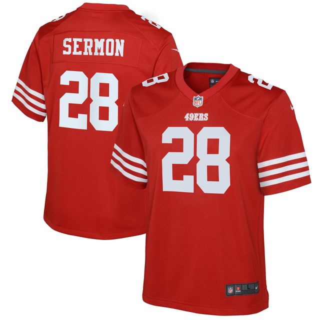 Maillot de match Nike Trey Sermon Scarlet pour jeunes des 49ers San Francisco