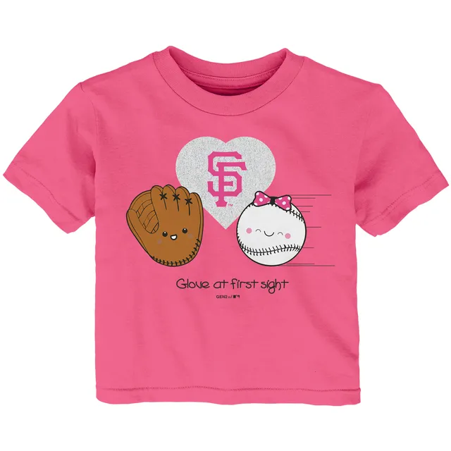 Girls Toddler Soft as a Grape Pink San Francisco Giants Ruffle T-Shirt