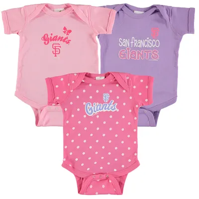 San Francisco Giants Soft as a Grape Girls Infant 3-Pack Rookie Bodysuit Set - Pink/Purple