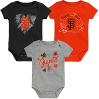 Ensemble de 3 bodys Batter Up pour filles, nouveau-né et nourrisson, noir/orange/gris chiné, San Francisco Giants