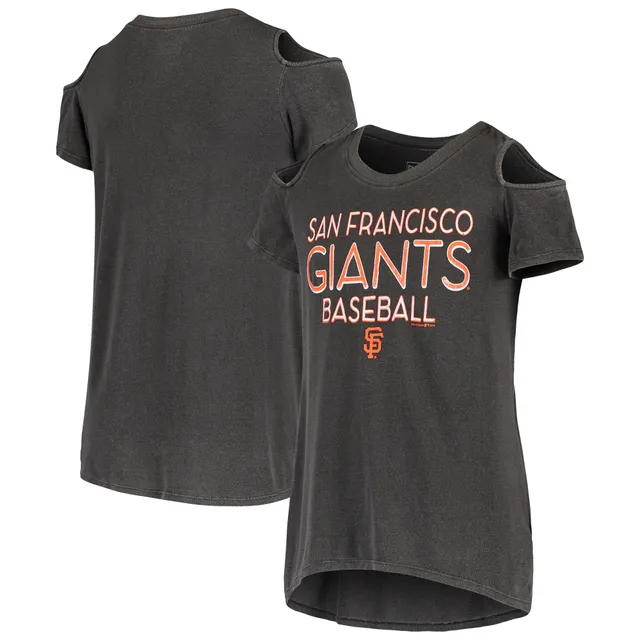 San Francisco Giants 5th & Ocean by New Era Girls Youth Striped Sleeve  V-Neck T-Shirt - Black