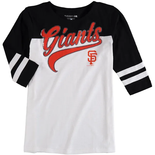 Girls Youth 5th & Ocean by New Era White San Francisco Giants Split Neck Rainbow T-Shirt