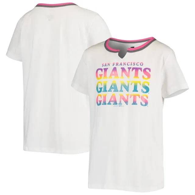 Girls Youth New Era Pink San Francisco Giants Jersey Stars V-Neck T-Shirt