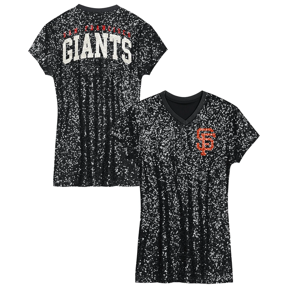 Robe noire à paillettes et col en V pour jeunes filles des San Francisco Giants