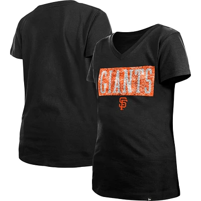 T-shirt à col en V noir San Francisco Giants New Era pour fille