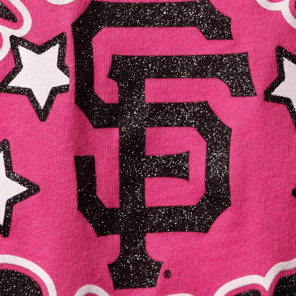 Girls Youth New Era Pink San Francisco Giants Jersey Stars V-Neck T-Shirt