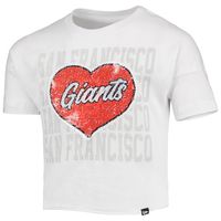 Girls Youth New Era White San Francisco Giants Flip Sequin Heart Crop Top