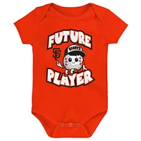 Ensemble de trois bodys joueur ligue mineure San Francisco Giants orange/noir/blanc pour bébé