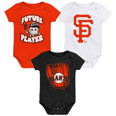 Ensemble de trois bodys joueur ligue mineure San Francisco Giants orange/noir/blanc pour bébé