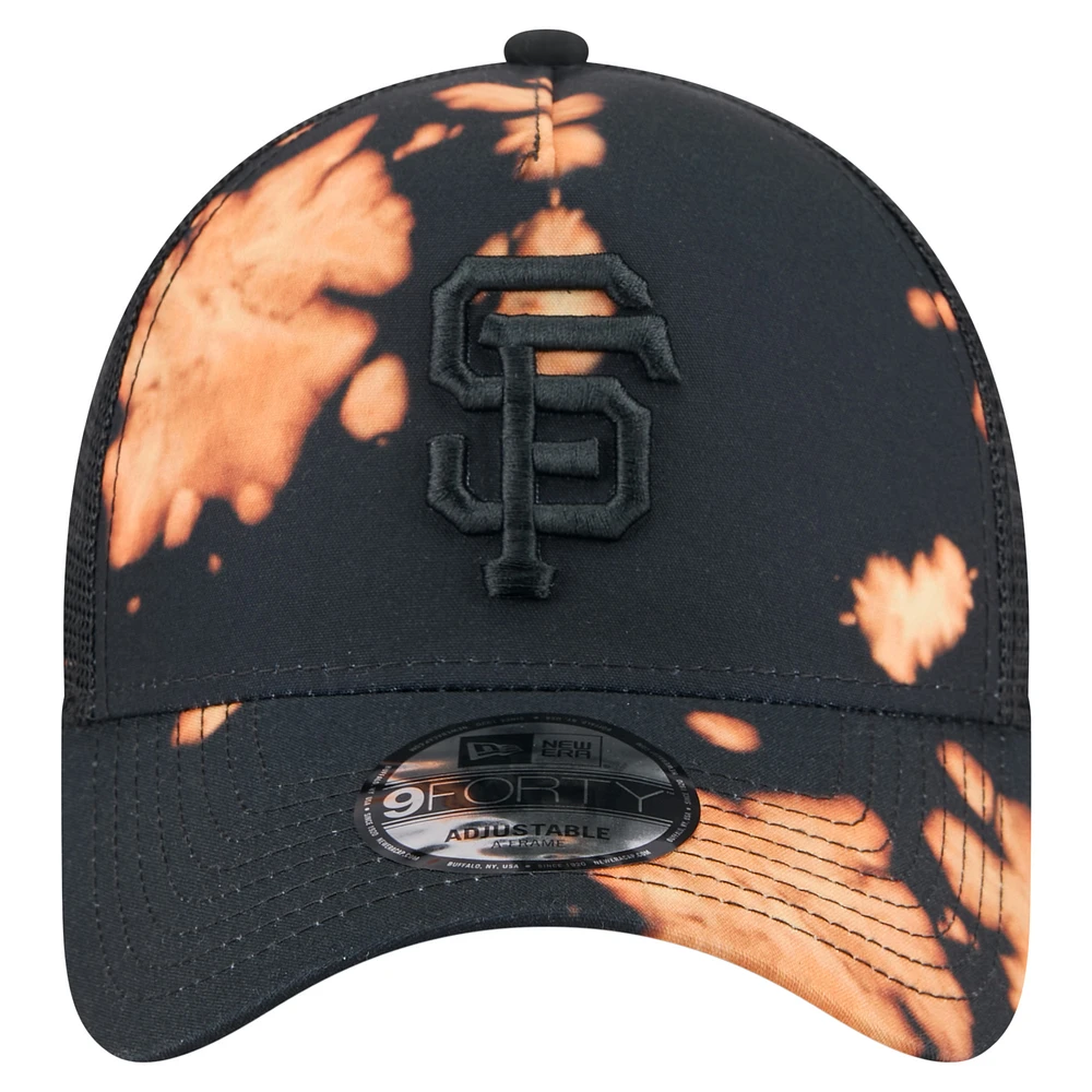 Men's New Era  Black San Francisco Giants Bleached A-Frame 9FORTY Adjustable Hat