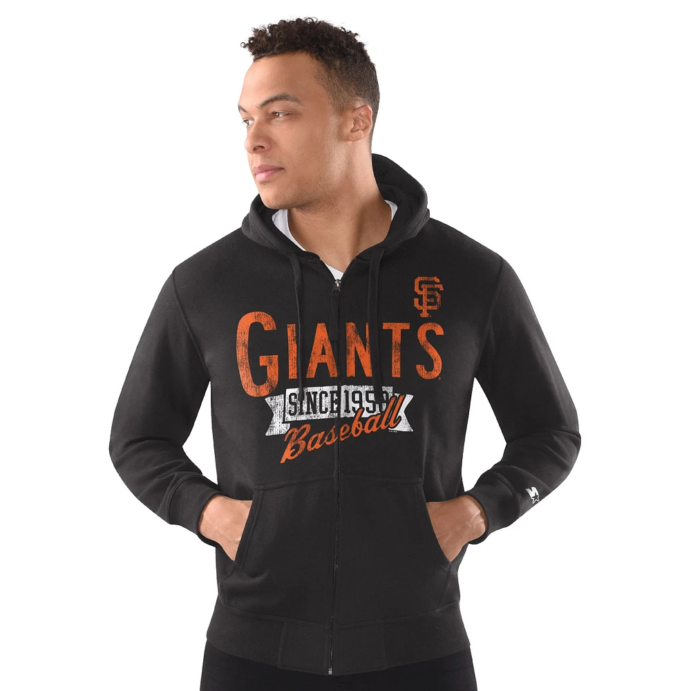 Men's Starter Black San Francisco Giants Classic Distressed Full-Zip Hoodie