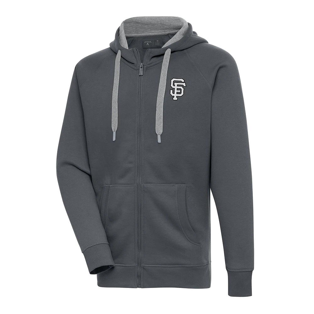 Sweat à capuche entièrement zippé Antigua Charcoal San Francisco Giants Metallic Victory pour homme