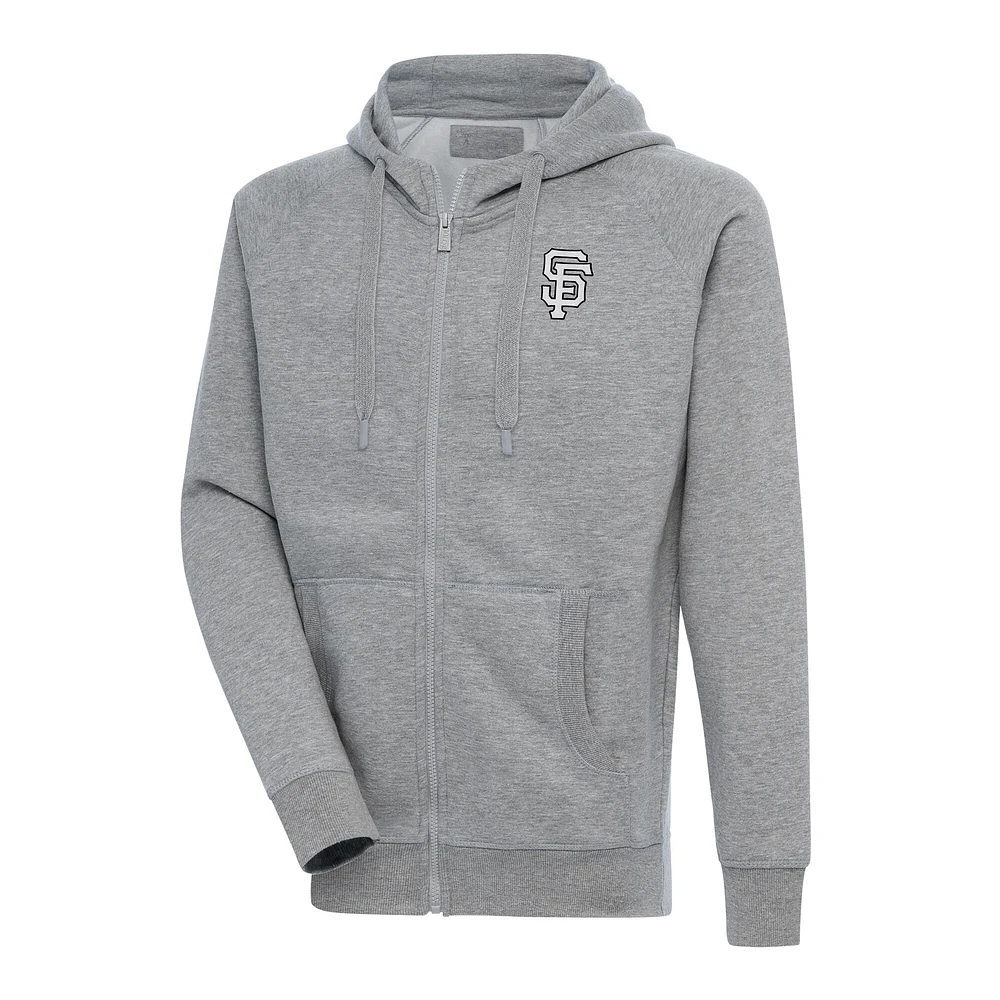 Sweat à capuche entièrement zippé Antigua Heather Grey San Francisco Giants Metallic Victory pour homme
