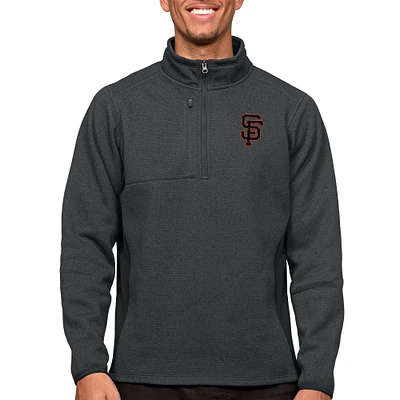 Men's Antigua Heathered Charcoal San Francisco Giants Course Quarter-Zip Pullover Top