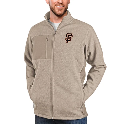 Men's Antigua Oatmeal San Francisco Giants Course Full-Zip Jacket