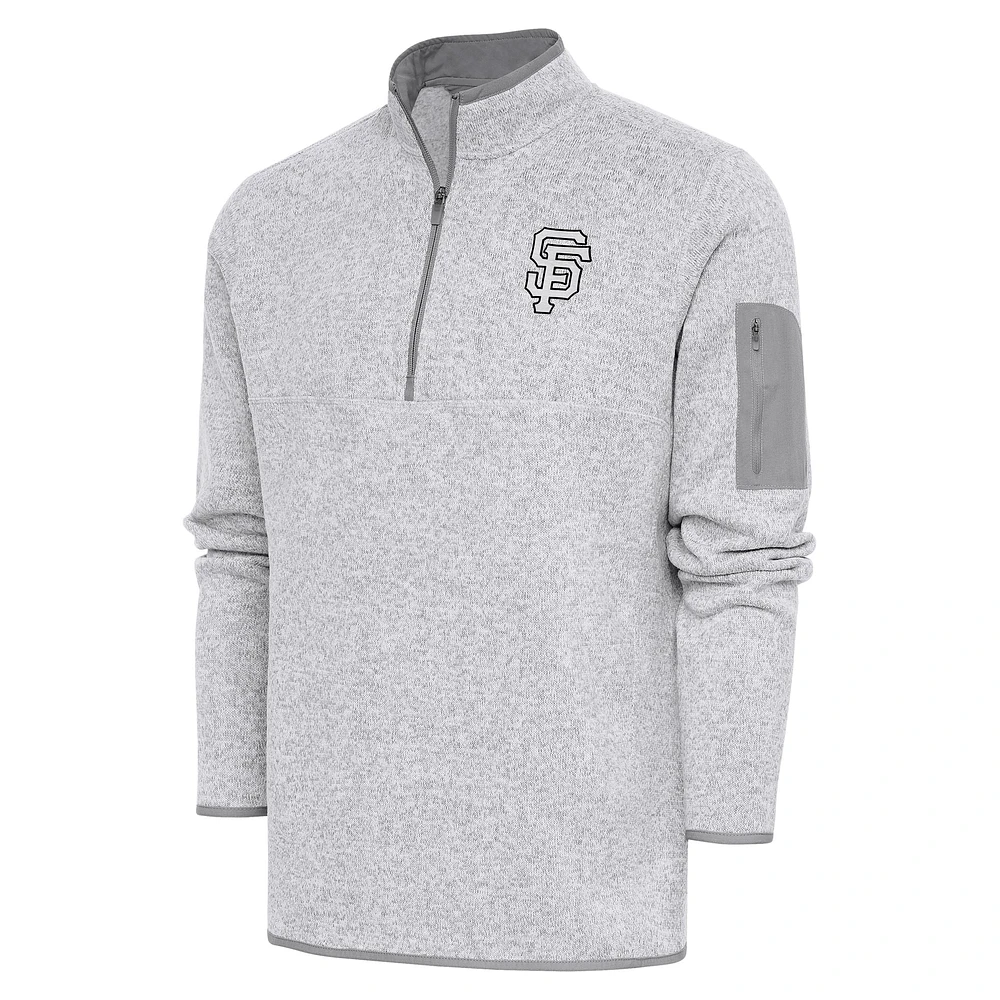 Men's Antigua Pewter San Francisco Giants Metallic Fortune Quarter-Zip Pullover Jacket