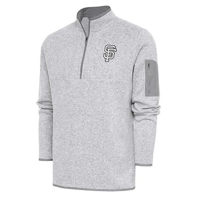 Men's Antigua Pewter San Francisco Giants Metallic Fortune Quarter-Zip Pullover Jacket