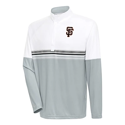 Men's Antigua White/Black San Francisco Giants Bender Quarter-Zip Pullover Top