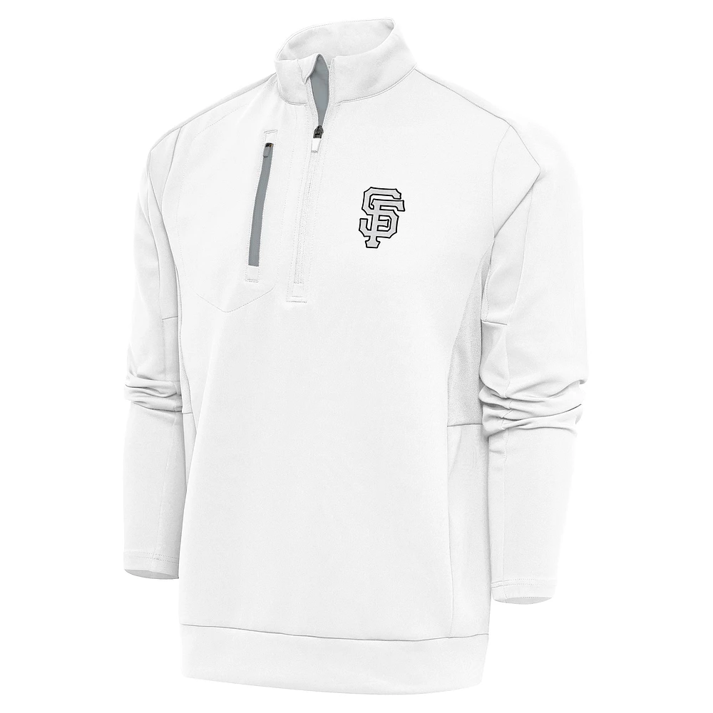 Men's Antigua White San Francisco Giants Metallic Generation Quarter-Zip Pullover Top