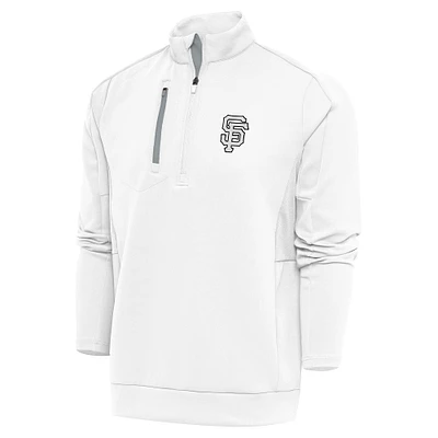 Men's Antigua White San Francisco Giants Metallic Generation Quarter-Zip Pullover Top
