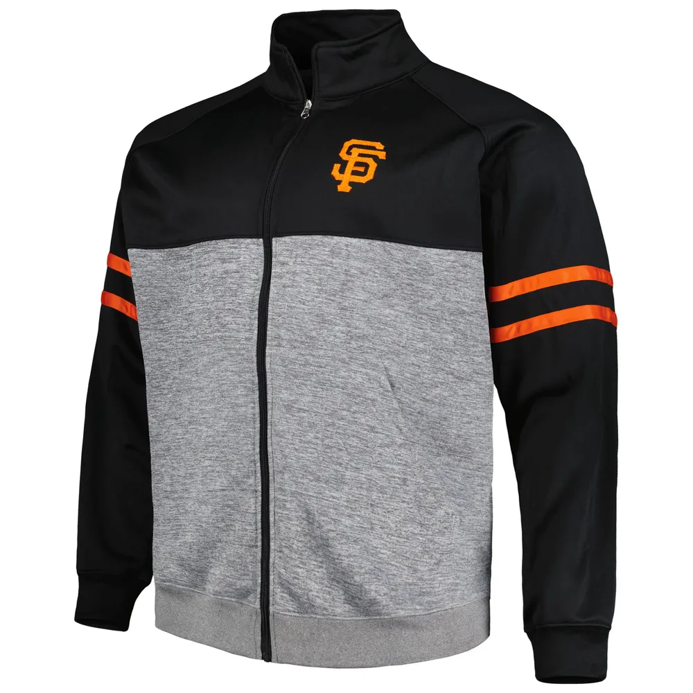 Veste de survêtement raglan à glissière pleine longueur San Francisco Giants Big & Tall pour homme, noir/gris chiné