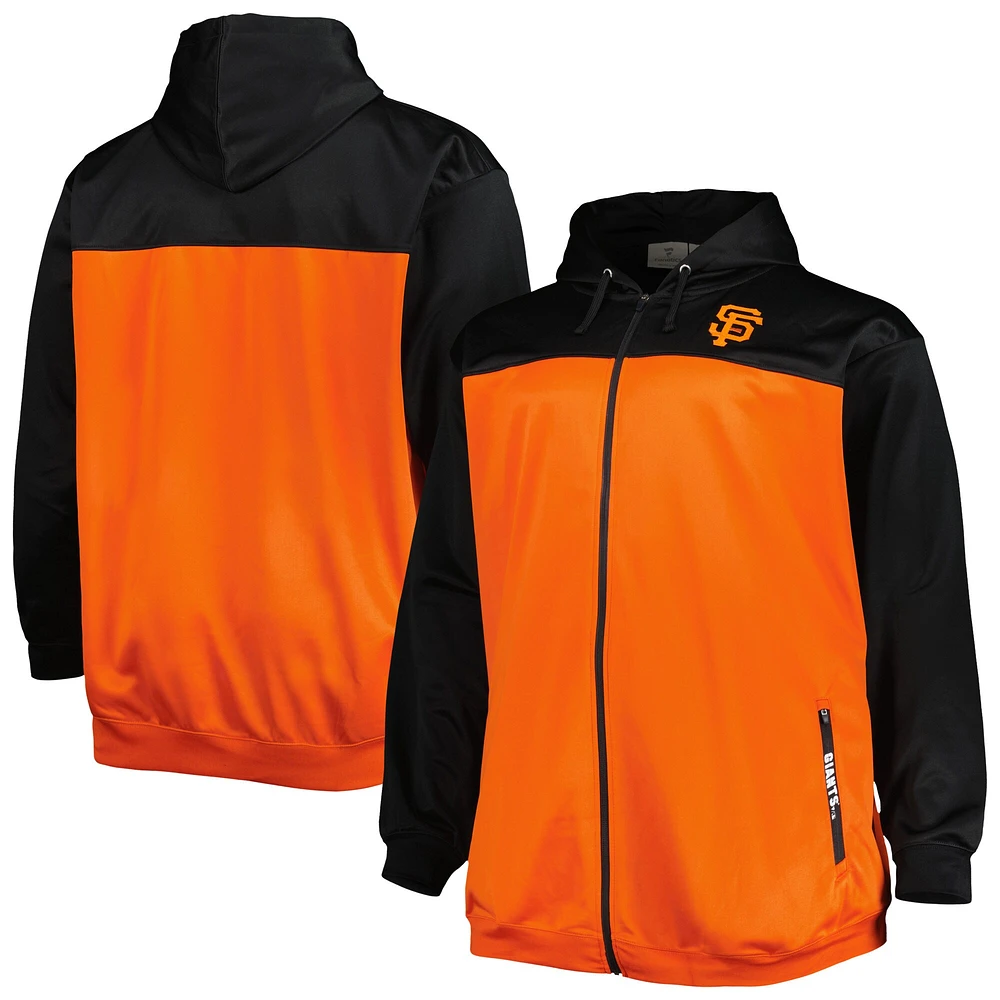 Sweat à capuche et fermeture éclair intégrale San Francisco Giants Big & Tall Yoke pour homme, noir/orange