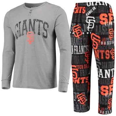 San Francisco Giants Concepts Sport Ensemble Slub Long Sleeve T-Shirt and Allover Pants Sleep Set - Black/Charcoal