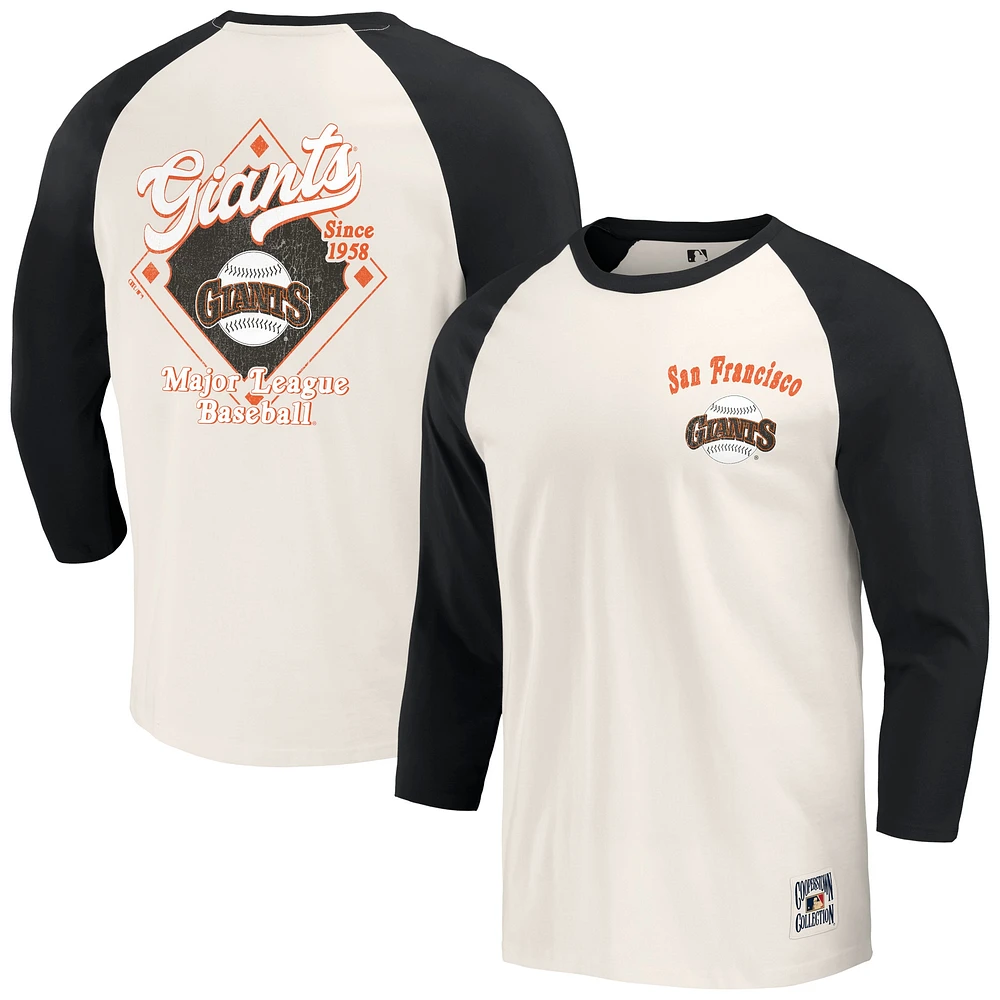 Collection Darius Rucker pour hommes par Fanatics Noir/Blanc San Francisco Giants Cooperstown T-shirt raglan à manches 3/4