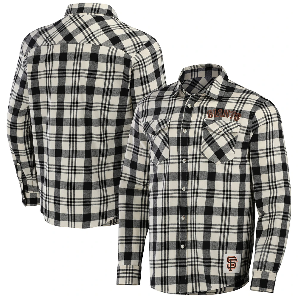 Chemise boutonnée en flanelle à carreaux noire San Francisco Giants de la collection Darius Rucker par Fanatics pour hommes