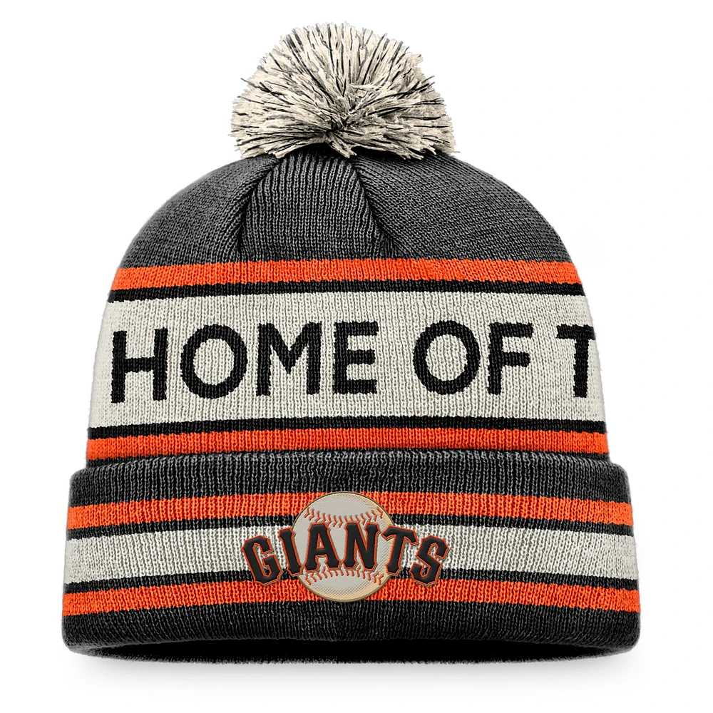 Bonnet en tricot à revers avec slogan de la ville natale des Giants de San Francisco Fanatics noir/naturel pour hommes avec pompon