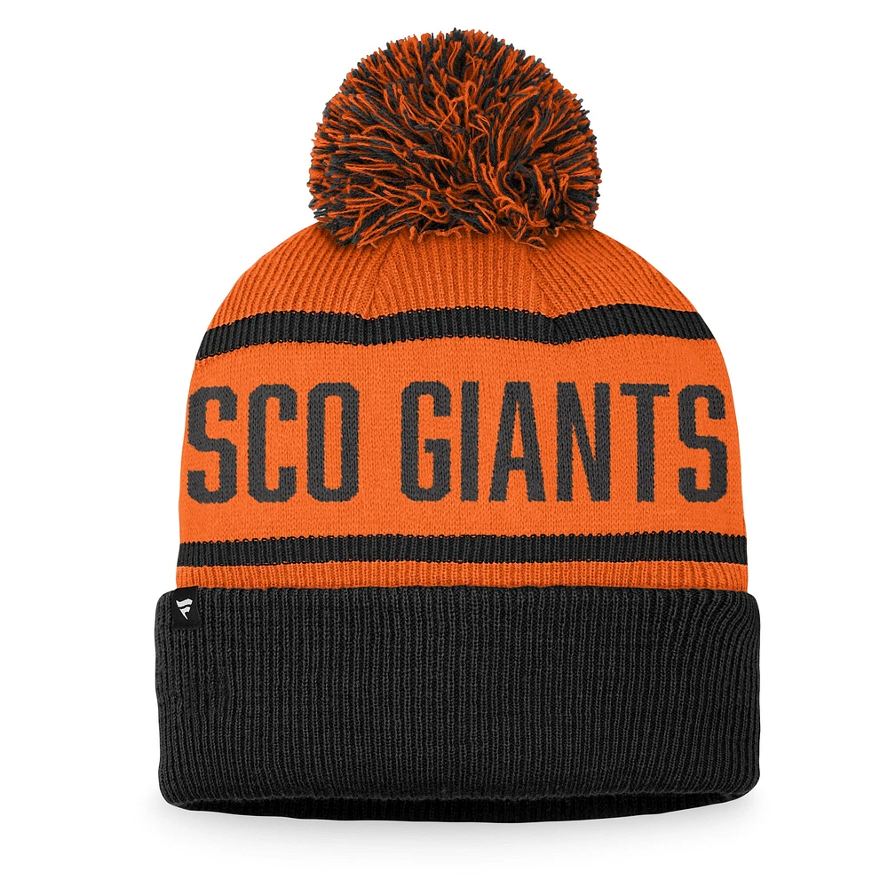 Bonnet en tricot à revers avec pompon Fanatics pour hommes, noir/orange, San Francisco Giants, collection Cooperstown