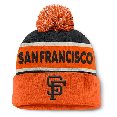 Bonnet en tricot à revers avec pompon Fanatics noir/orange pour homme des San Francisco Giants Heritage