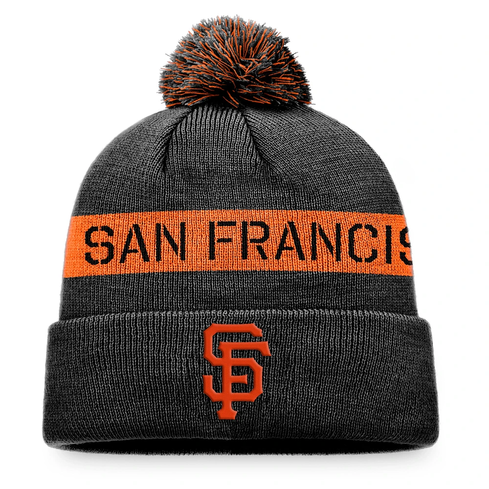 Men's Fanatics Black/Orange San Francisco Giants League Logo Cuffed Knit Hat with Pom