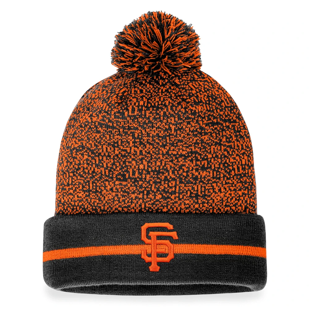 Bonnet en tricot à revers Space-Dye Fanatics pour hommes noir/orange San Francisco Giants avec pompon