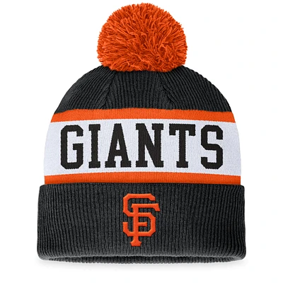 Bonnet en tricot à revers secondaire Fanatics pour hommes noir/blanc San Francisco Giants avec pompon