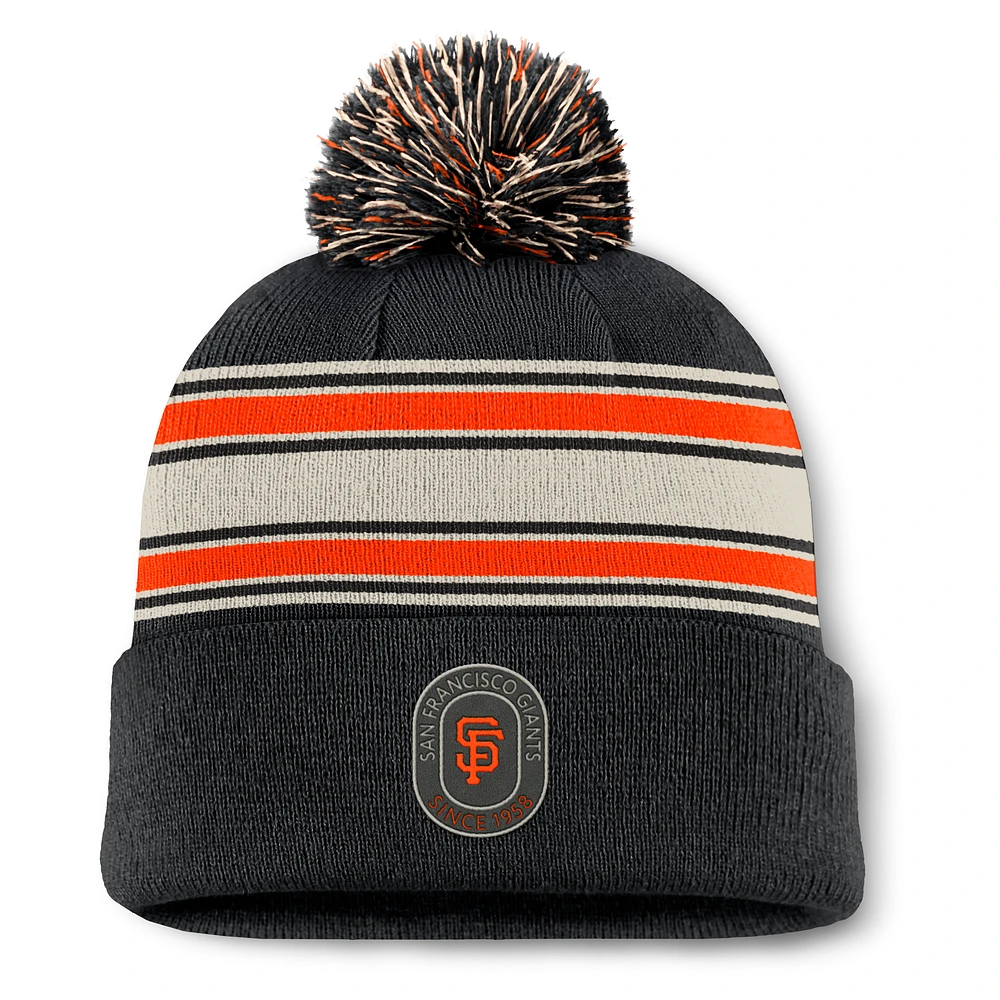 Bonnet en tricot à revers avec pompon et patch Fundamental San Francisco Giants Fanatics pour homme noir